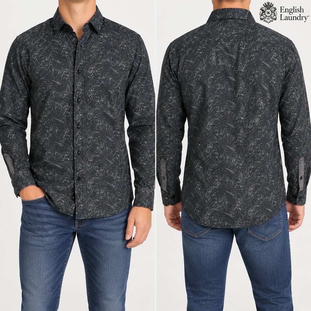 English Laundry Button Down Shirt Mens Small Paisley Print Cotton Long Sleeve